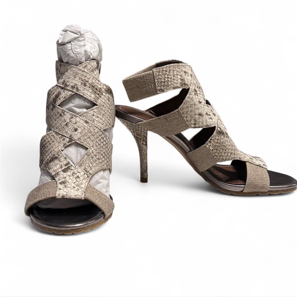 Donald J. Pliner Leather Snake print embossed strappy heel NEW size 5.5